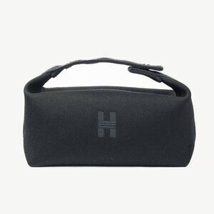 Hermes Bride-a-Brac Small Model Noir Canvas & Bleu Nuit Chevron Strap Case